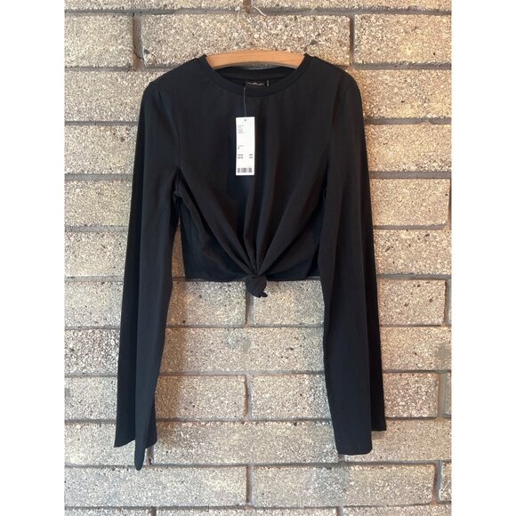 Out From Under By Urban Outfitters Black Long-Sleeve Crop Top Knotted Front M - Picture 1 of 7